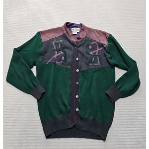 Vintage Gia Ninno Sweater Womens Small Button Cardigan Leather Shoulders